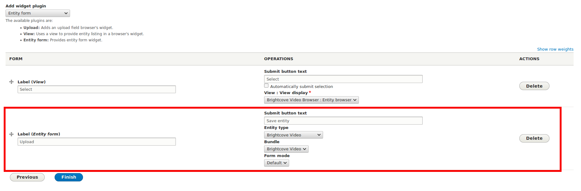 remplir les options de formulaire.