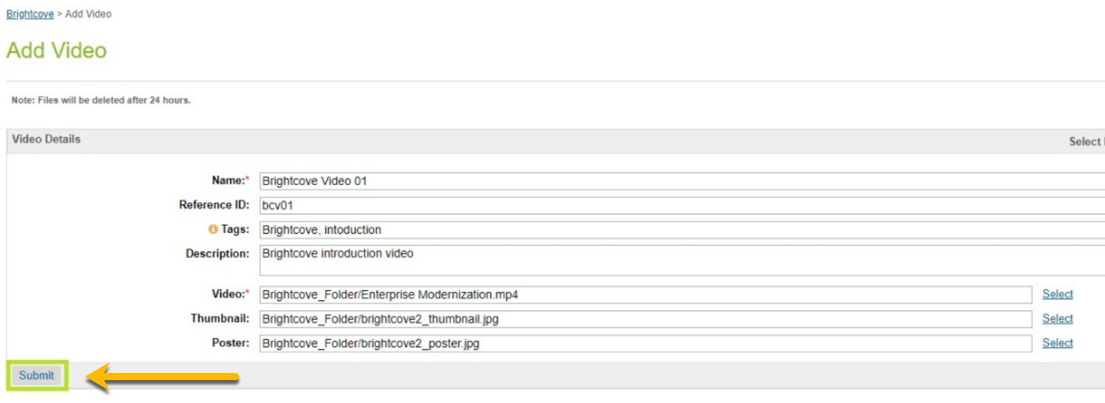 Soumettre le formulaire d'enregistrement vidéo