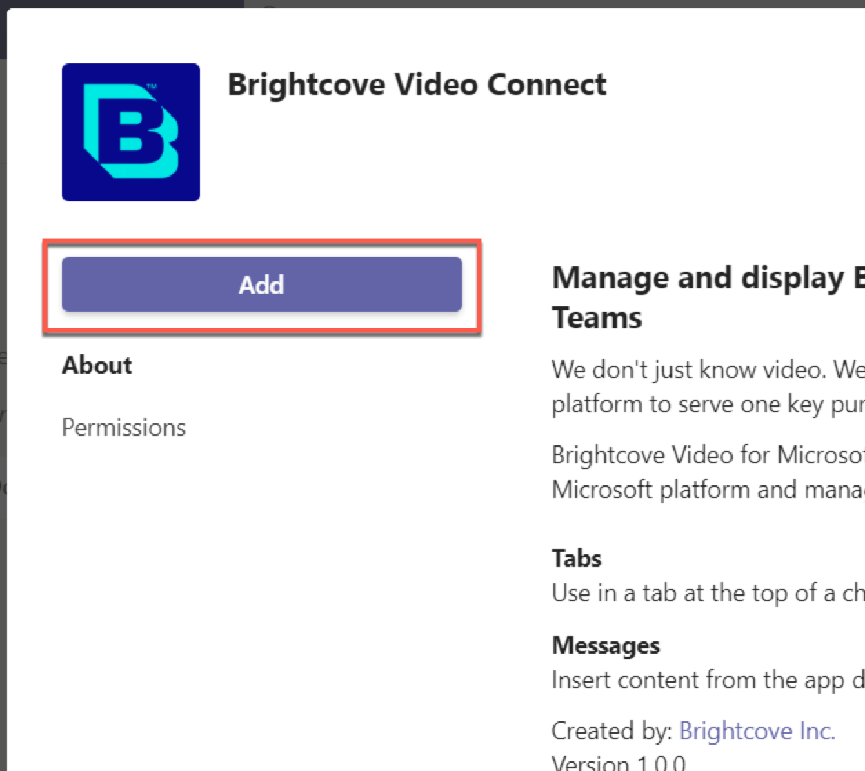 Ajouter la connexion vidéo Brightcove