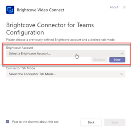 Sélectionnez le compte Brightcove