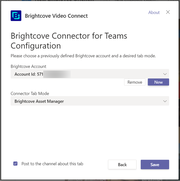 Enregistrer la configuration du connecteur Brightcove
